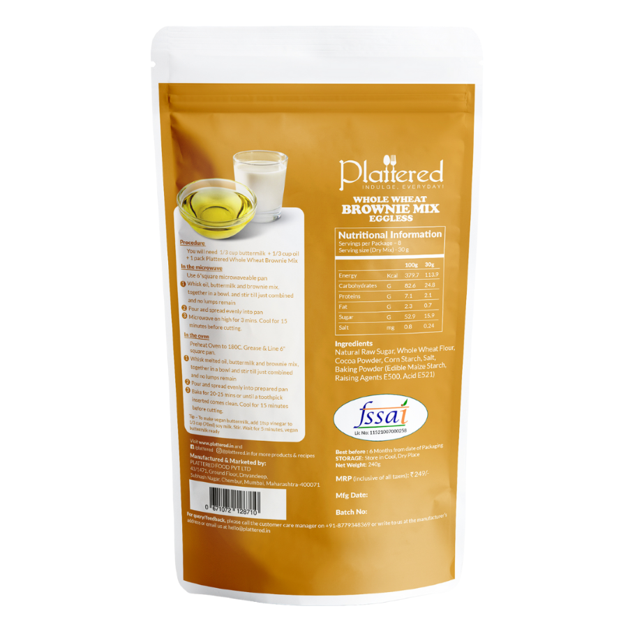 Whole Wheat Brownie Mix EGGLESS Vegan Friendly Plattered Easy